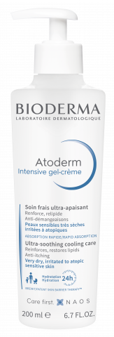 BIODERMA product photo, Atoderm Intensive gel crème 500ml, emollient cooling care for dry atopic skin