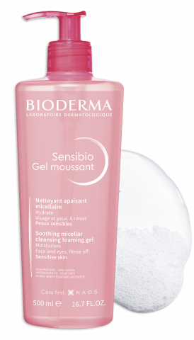 BIODERMA product photo, Sensibio Gel moussant 500ml, foaming gel for sensitive skin